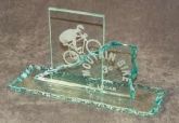 Troféu com vidro ornamentado, ciclista